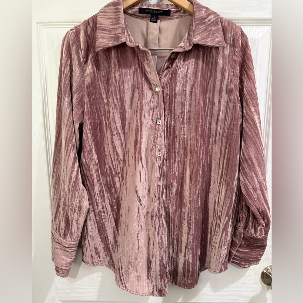 Marc New York Jewel Tone Velvet Button-Down Shirt Mauve Romantic Pink